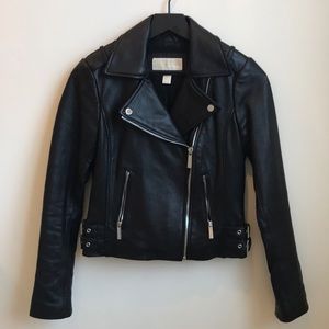 Black Michael Kors leather moto jacket
